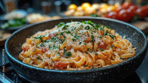 Pasta with chicken and vegetables.