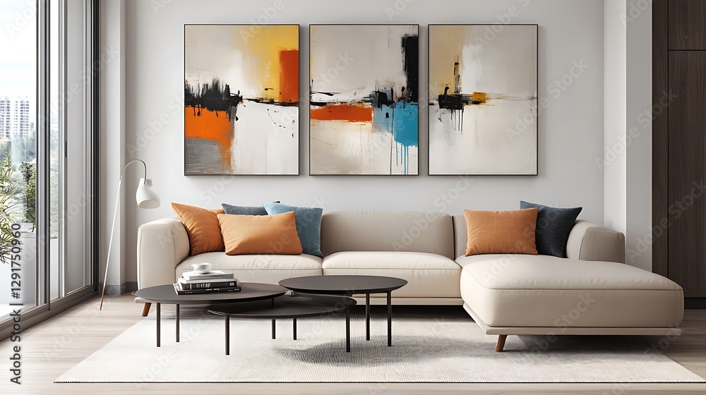 Obraz premium Beautiful Modern Living room Interior with furniture's ,mockup frame , posters, wall -3d Rendering