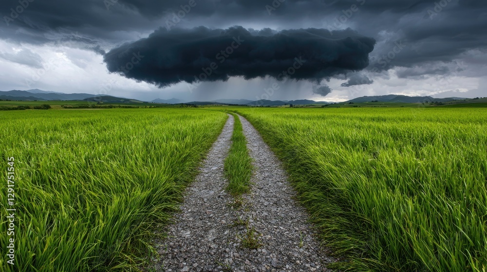 Storm Clouds Over Green Fields Path Storm Clouds Over Green Fields Path