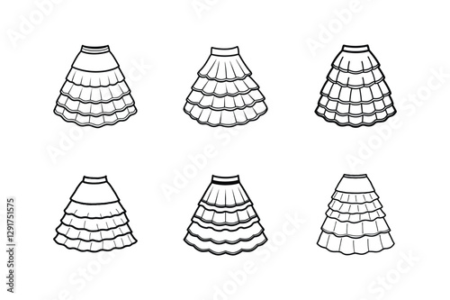 tiered skirt sketch icon line art vector illustration