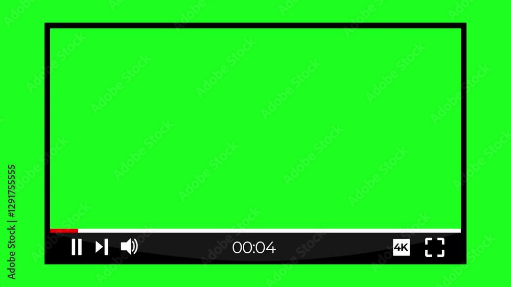 Modern video player UI template on a green screen background, ideal for motion graphics and compositing