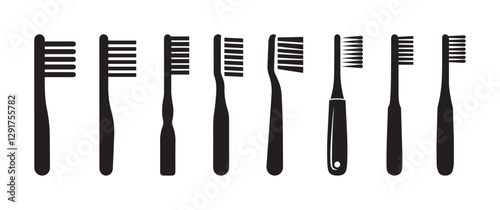Toothbrush Icon Set. Dental, Hygiene, Bristles, Modern, Classic, Silhouette Design