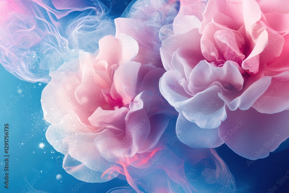 Fototapeta premium 色とりどりの花が水中に漂う幻想的な風景
