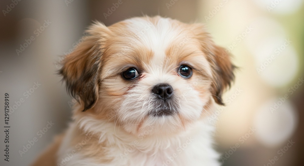 Cute Shih Tzu Puppy Portrait with Sweet Expression and Fluffy Fur Cute Shih Tzu Puppy Portrait with Sweet Expression and Fluffy Fur