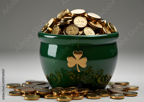 A Lucky Pot of Gold: Abundant Coins in a Traditional Green Pot