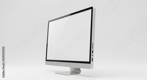PC computer blank screen white desktop angled view product display clean modern