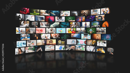 Принти на полотні Media concept multiple television screens