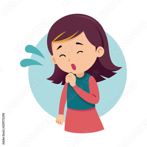 a flat illustration of a girl coughing