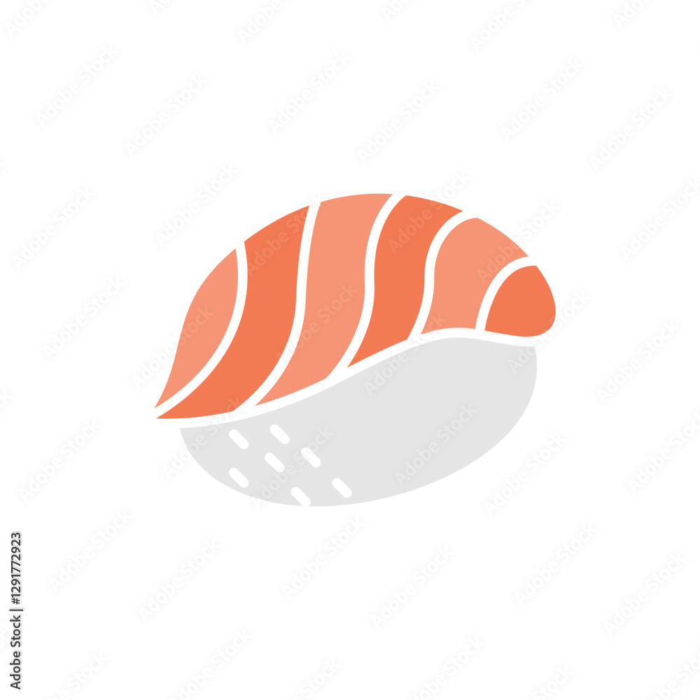 Salmon sushi icon in flat color style Salmon sushi icon in flat color style