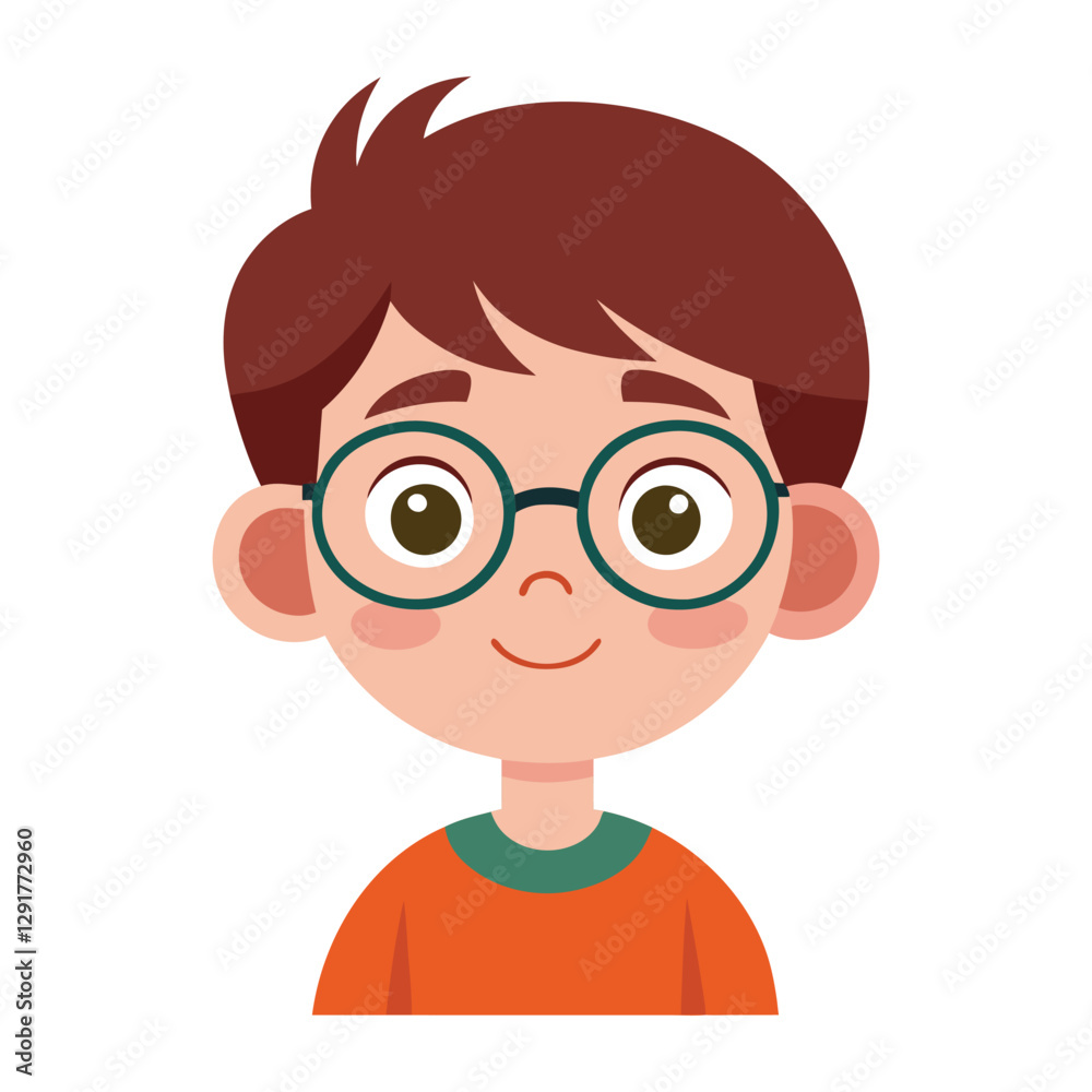 a flat illustration, a boy with glasses, an orange sweater a flat illustration, a boy with glasses, an orange sweater