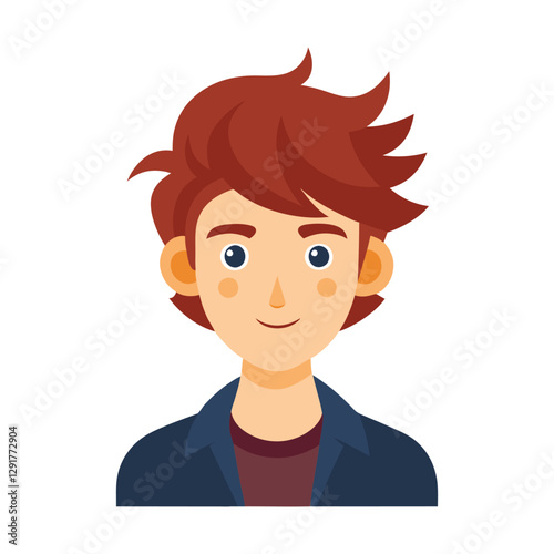 a flat illustration of a boy with a brown hairstyle, a blue jacket