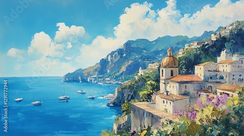 painting Amalfi Coast, italy, europa, landscape, coast, 16:9