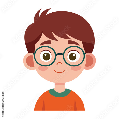 a flat illustration, a boy with glasses, an  orange sweater