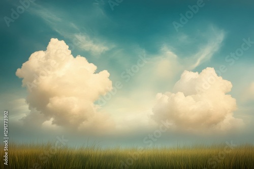 field with clouds and blue sky background.