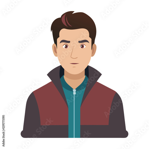 a flat illustration of men wearing a jacket, a brown and black color combination