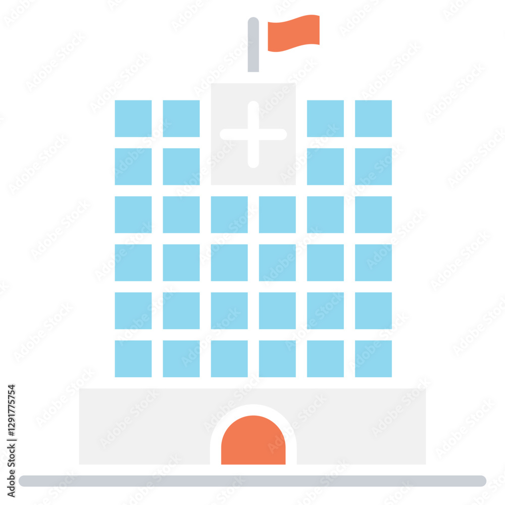 Hospital building icon in flat color style Hospital building icon in flat color style