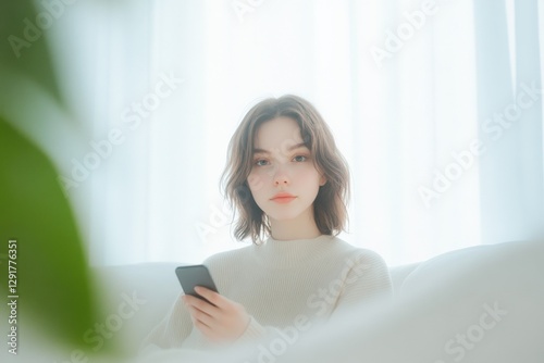 Woman Using Phone Indoors