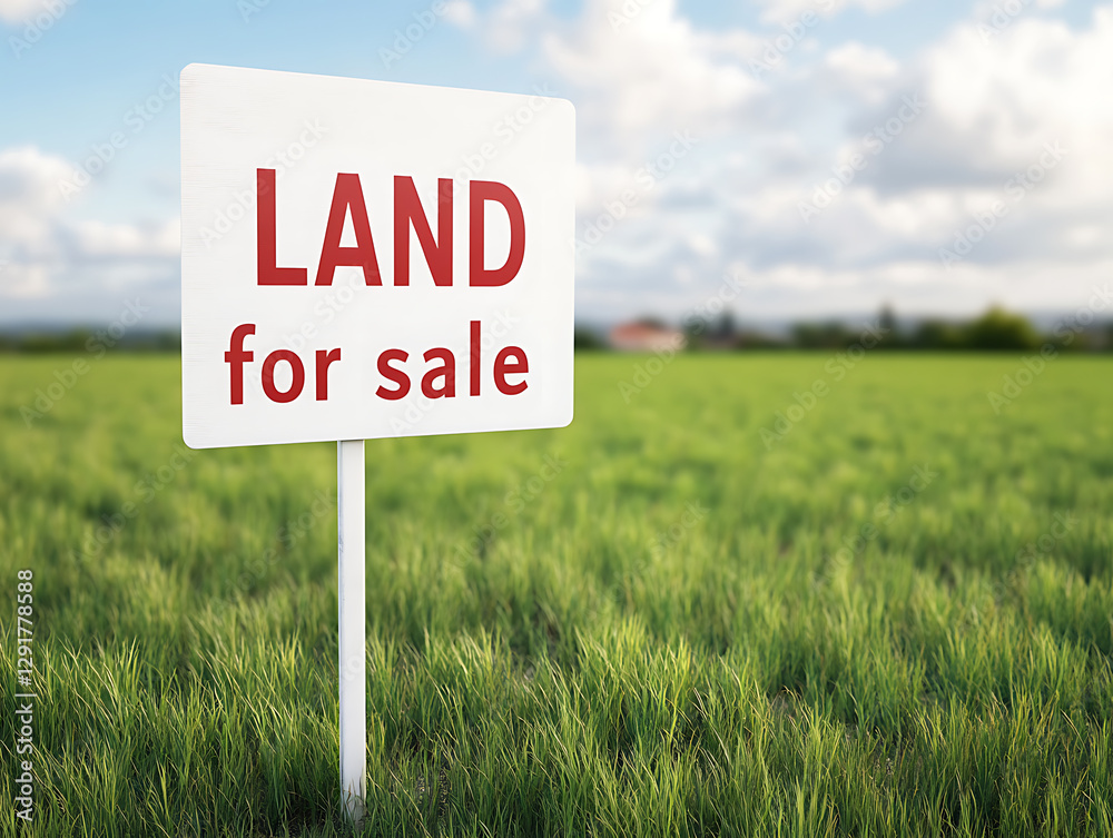 custom made wallpaper toronto digitalA sign in a green field reads "LAND for sale". The sky is blue with soft clouds. This represents a real estate opportunity in a natural setting.