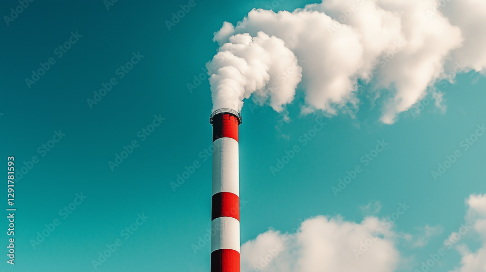 Close-up of an industrial smokestack emitting white smoke against a clear blue sky, emphasizing pollution issues Close-up of an industrial smokestack emitting white smoke against a clear blue sky, emphasizing pollution issues