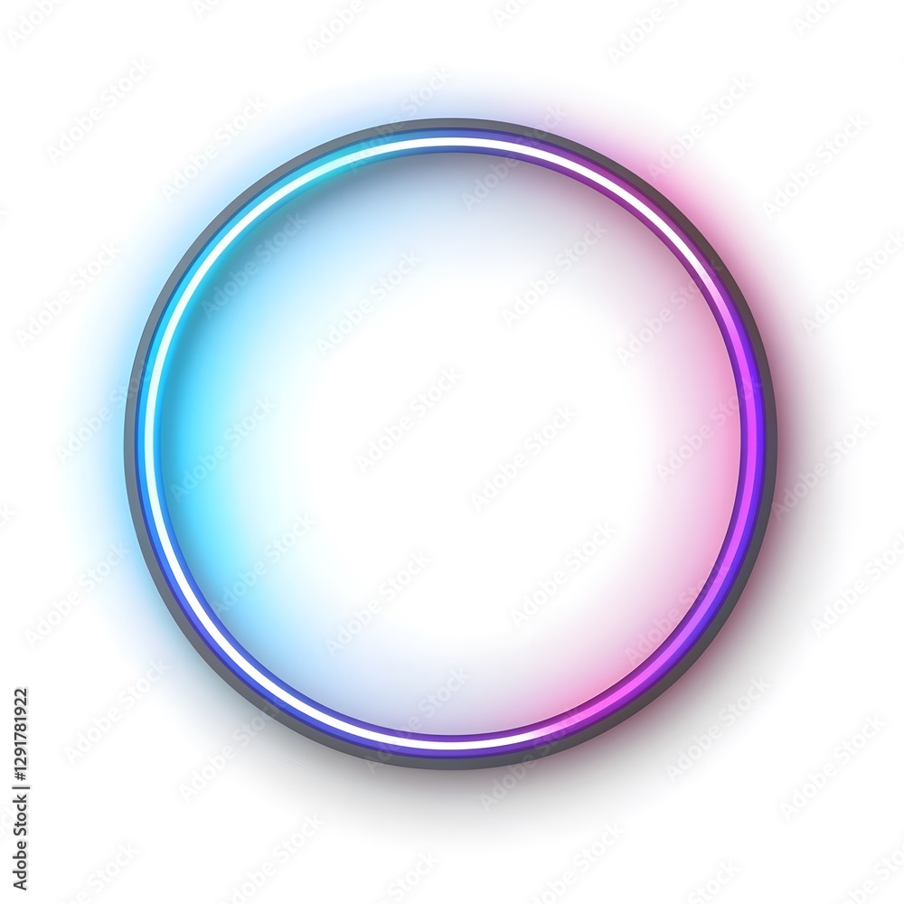 Glowing neon circle with colorful gradient light effect, abstract design on white background Glowing neon circle with colorful gradient light effect, abstract design on white background