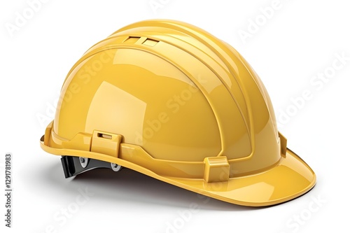 Bright Yellow Safety Hard Hat on White Background