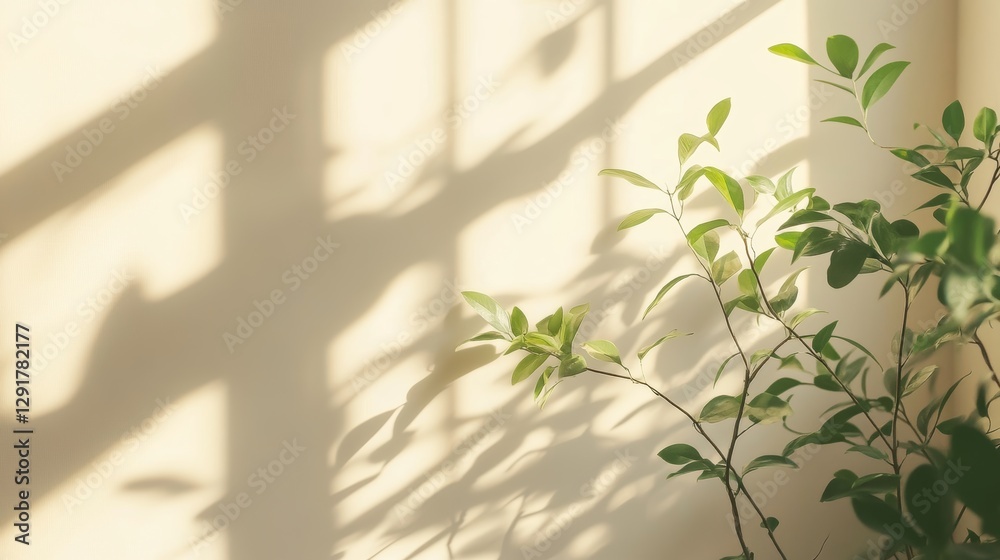 Beautiful Indoor Plant Casting Elegant Shadows on a Textured Wall During the Soft Afternoon Light Beautiful Indoor Plant Casting Elegant Shadows on a Textured Wall During the Soft Afternoon Light