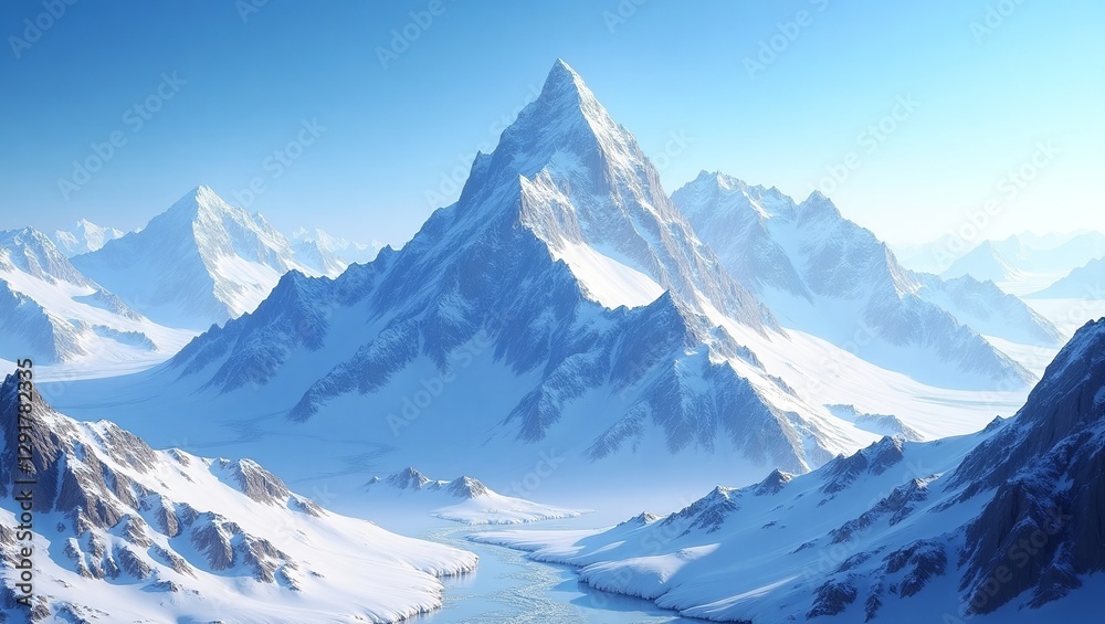 Obraz premium Majestic Snow-Capped Mountain Peak in Winter Landscape