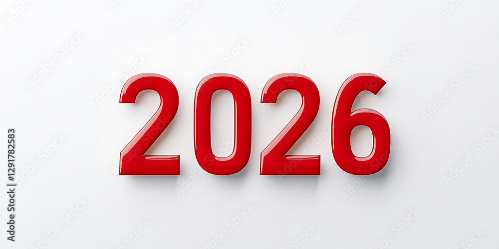 Shiny red 2026 numbers. New year celebration, calendar date. Glossy, reflective finish. Isolated on white. Shiny red 2026 numbers. New year celebration, calendar date. Glossy, reflective finish. Isolated on white.