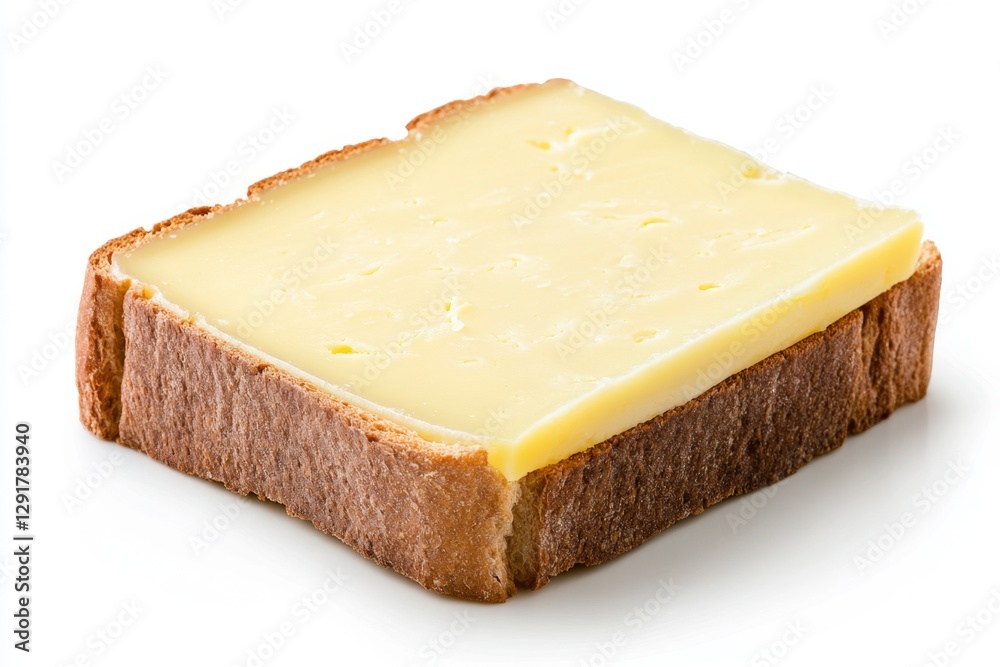 Photo of a piece of cheese on a white background, isolated with a clipping path. The focus is on the top half of the composition, with high-resolution photography, high quality, professional