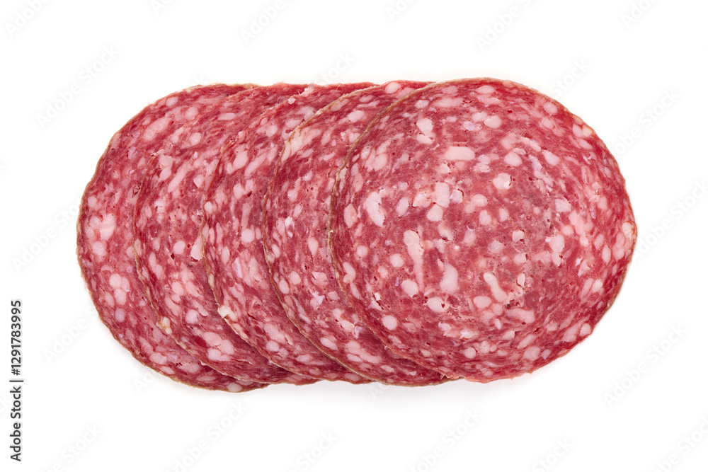 Milano Salami Slices Isolated on White Background. Milano Salami Slices Isolated on White Background.