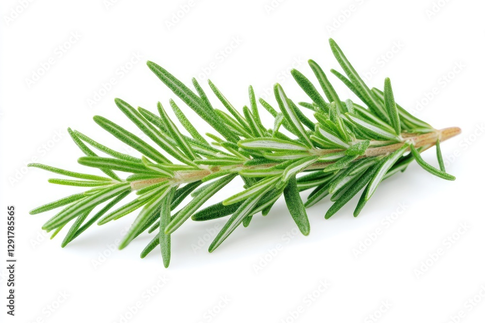 A sprig of rosemary with needle like leaves, isolated A sprig of rosemary with needle like leaves, isolated