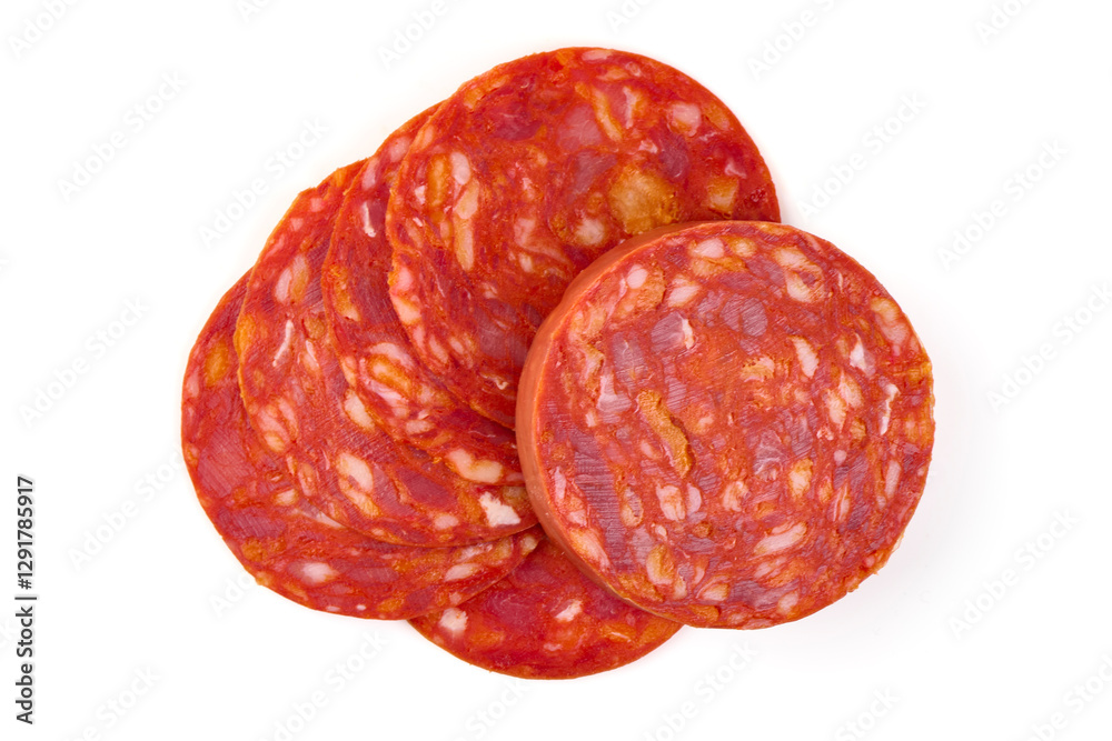 Chorizo Sausage Slices Isolated on White Background. Chorizo Sausage Slices Isolated on White Background.