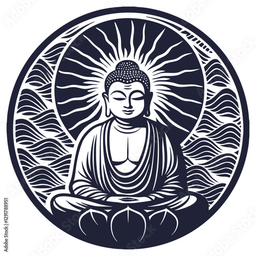 Yogi is meditating in lotus position on flower and focusing spirituality, enlightenment, sacred harmony. Buddha practicing zen, wisdom, pray, mindfulness