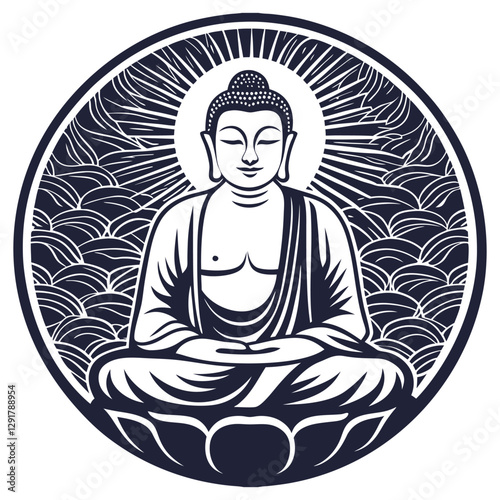 Yogi is meditating in lotus position on flower and focusing spirituality, enlightenment, sacred harmony. Buddha practicing zen, wisdom, pray, mindfulness