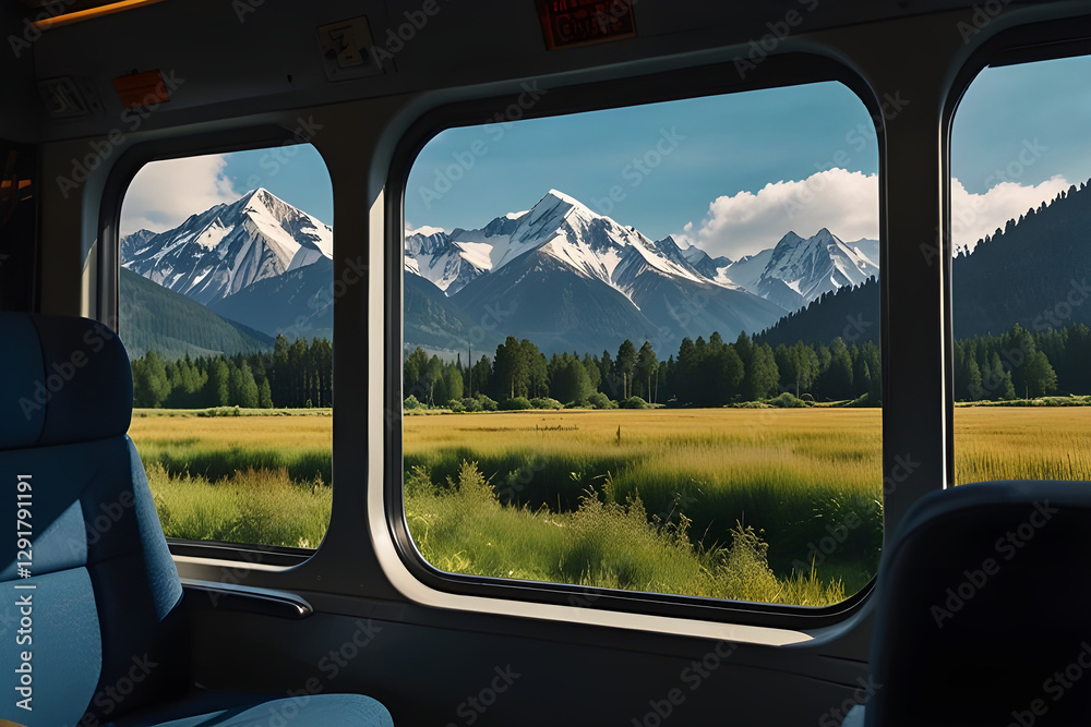 Train window interior with mountain scenery and nature. Train window interior with mountain scenery and nature.