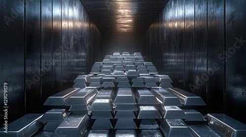 A pile of silver bars stacked neatly inside a secure vault