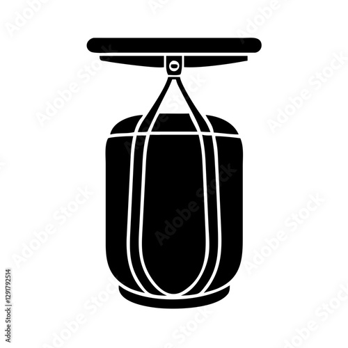 Punching bag icon, boxing equipment design, monochrome style, with copy space