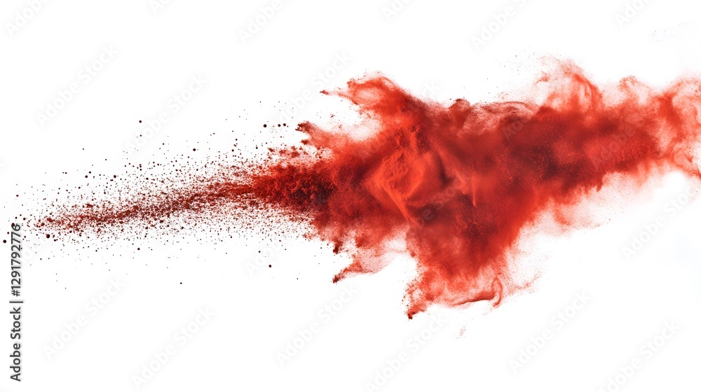 37. A dynamic scattering of red paprika powder suspended in mid-air, isolated on white 37. A dynamic scattering of red paprika powder suspended in mid-air, isolated on white
