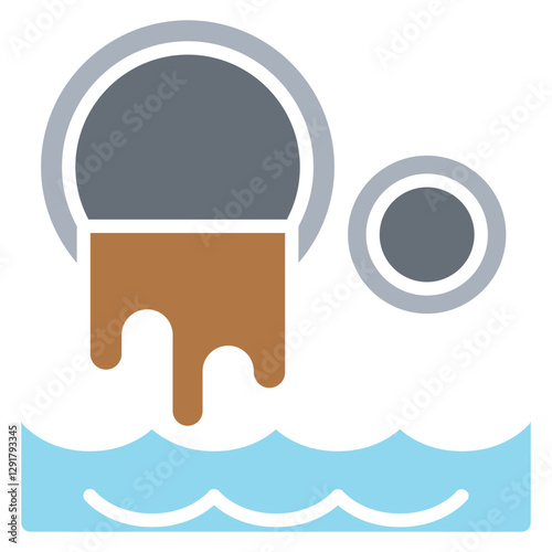 Water pollution icon in flat color style