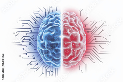 Futuristic digital brain showcasing technology and creativity in vibrant colors isolate on transparent background, png, cutout
