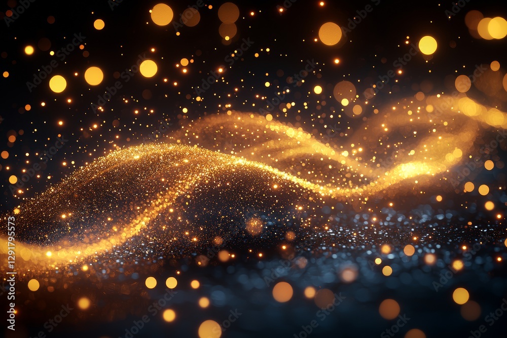 Sparkling Golden Particles Create a Mesmerizing Wave-Like Pattern Against a Dark Background. Generative AI Sparkling Golden Particles Create a Mesmerizing Wave-Like Pattern Against a Dark Background. Generative AI