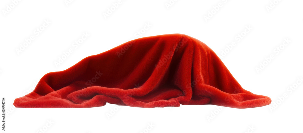 Fototapeta premium Soft red fabric draped in flowing folds, cut out