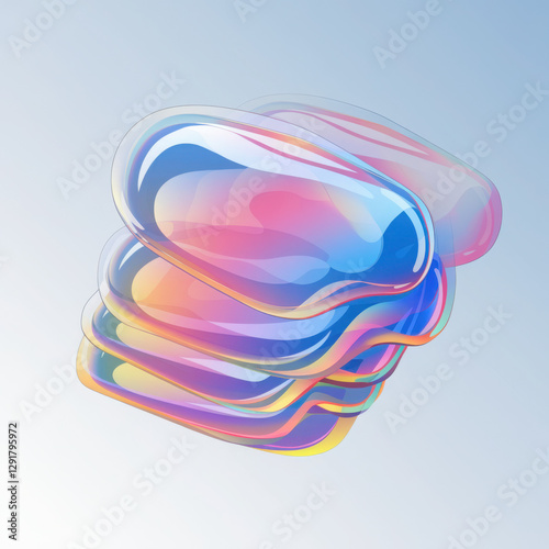 Glass shapes with colorful reflections. 3d rendering illustration.
