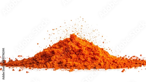 64. A cloud of red paprika powder particles gently floating, isolated on a bright white background