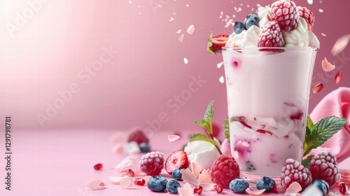 Probiotic yogurt in a white bowl with creamy texture, rich in essential nutrients. photo
