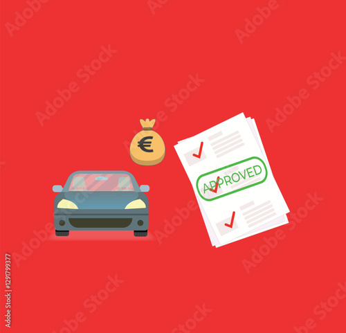 Car approved loan with automobile icon and euro sign