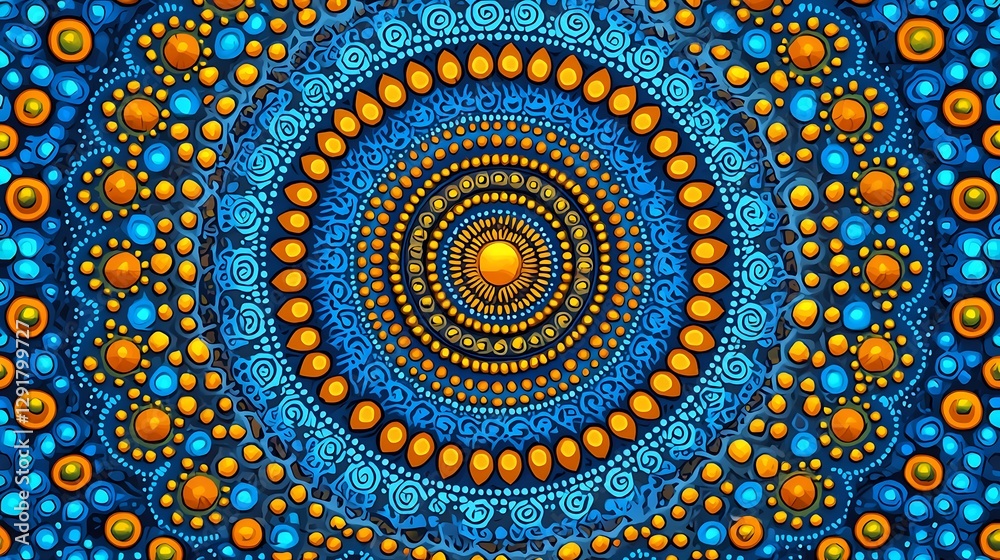 Obraz premium Blue & orange mandala pattern illustration design, background. Stock image for meditation, art, & spiritual use