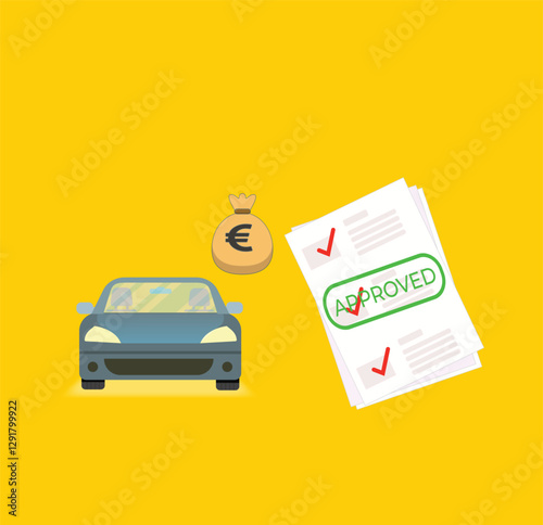 Car approved loan with automobile icon and euro sign