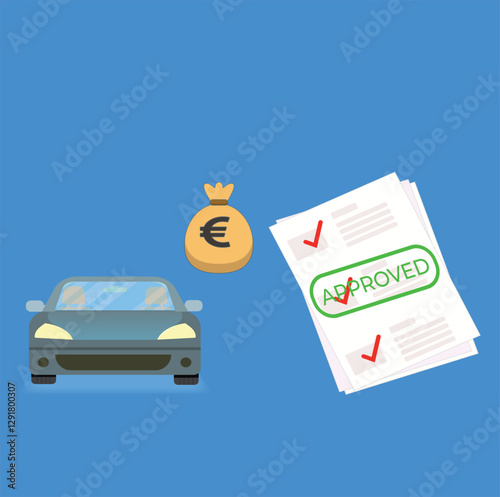 Car approved loan with automobile icon and euro sign