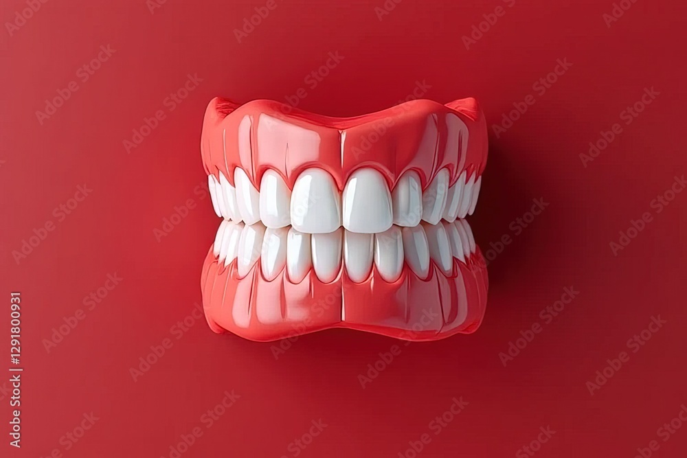 Obraz premium Healthy Teeth Model on Red Background for Dental Health Education